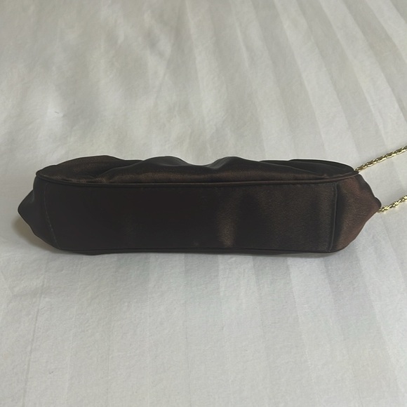 Jessica McClintock brown satin evening purse gold diamond clasp gold chain strap - Picture 3 of 5